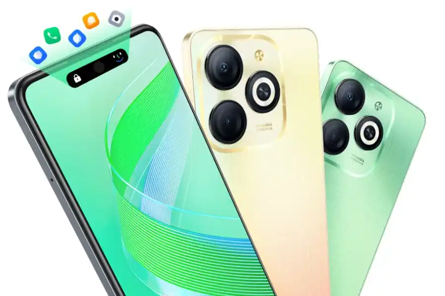 An Image of Infinix Smart 8 Pro with Apple iPhone-inspired Smart Ring and Camera Module