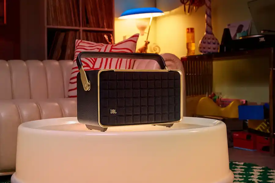 An image of JBL Authentics 300 Portable Home Wi-Fi Speakers with Handle and replaceable battery