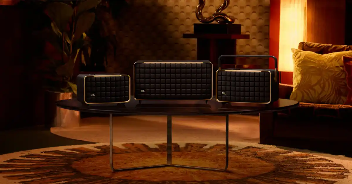 An image of the original JBL Authentics Wi-Fi Home Speakers lineup - Autentics 200, 300, and 500